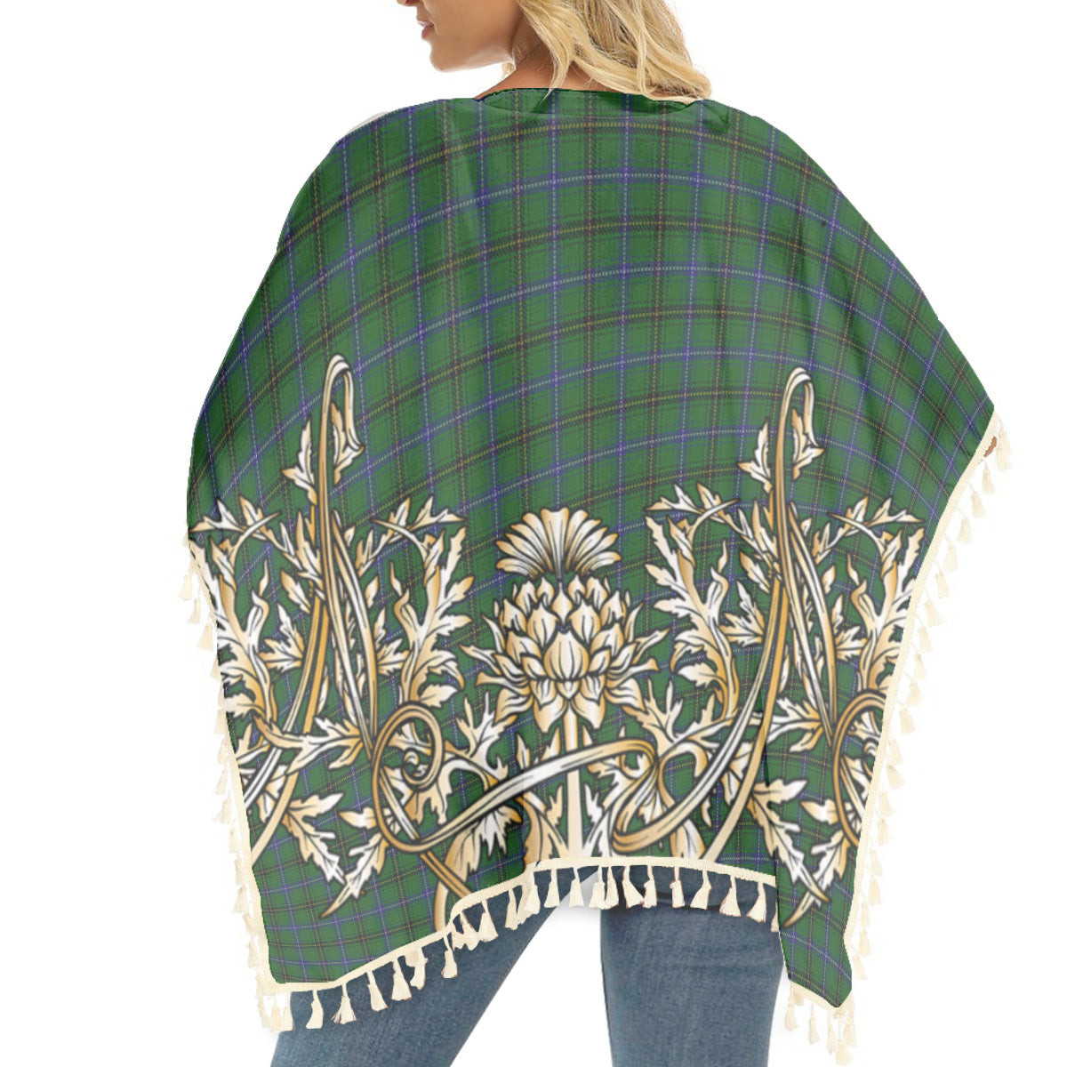 ScotsTee Shop Scottish MacKendrick Tartan Scotland Royal Golden Thistle Square Fringed Shawl