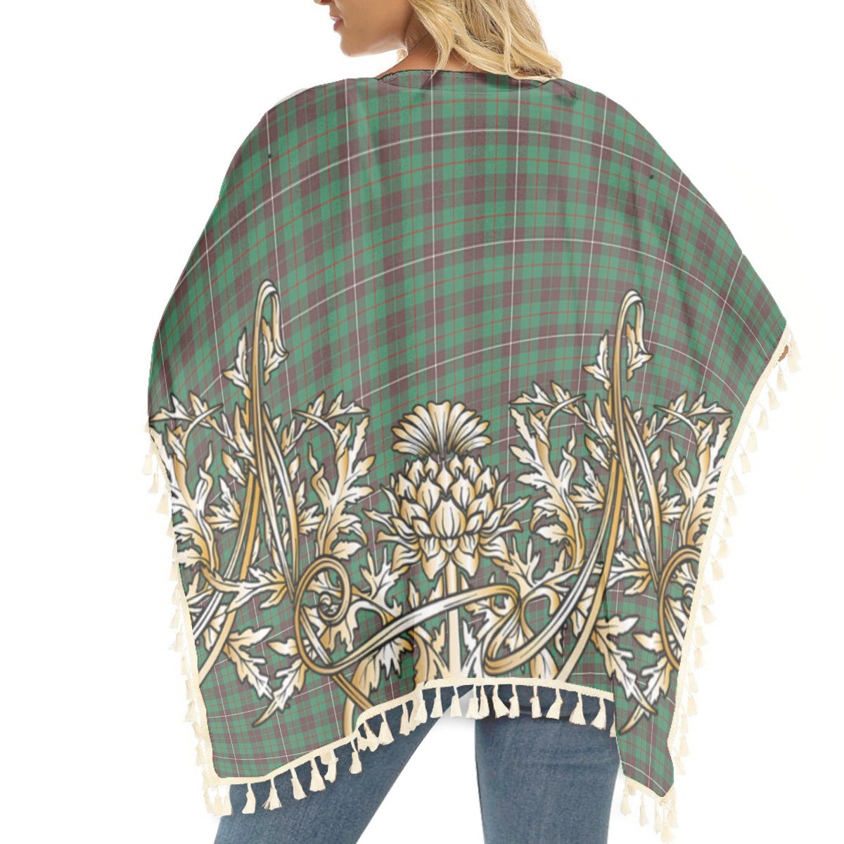 ScotsTee Shop Scottish McKinnon Hunting Ancient Tartan Scotland Royal Golden Thistle Square Fringed Shawl