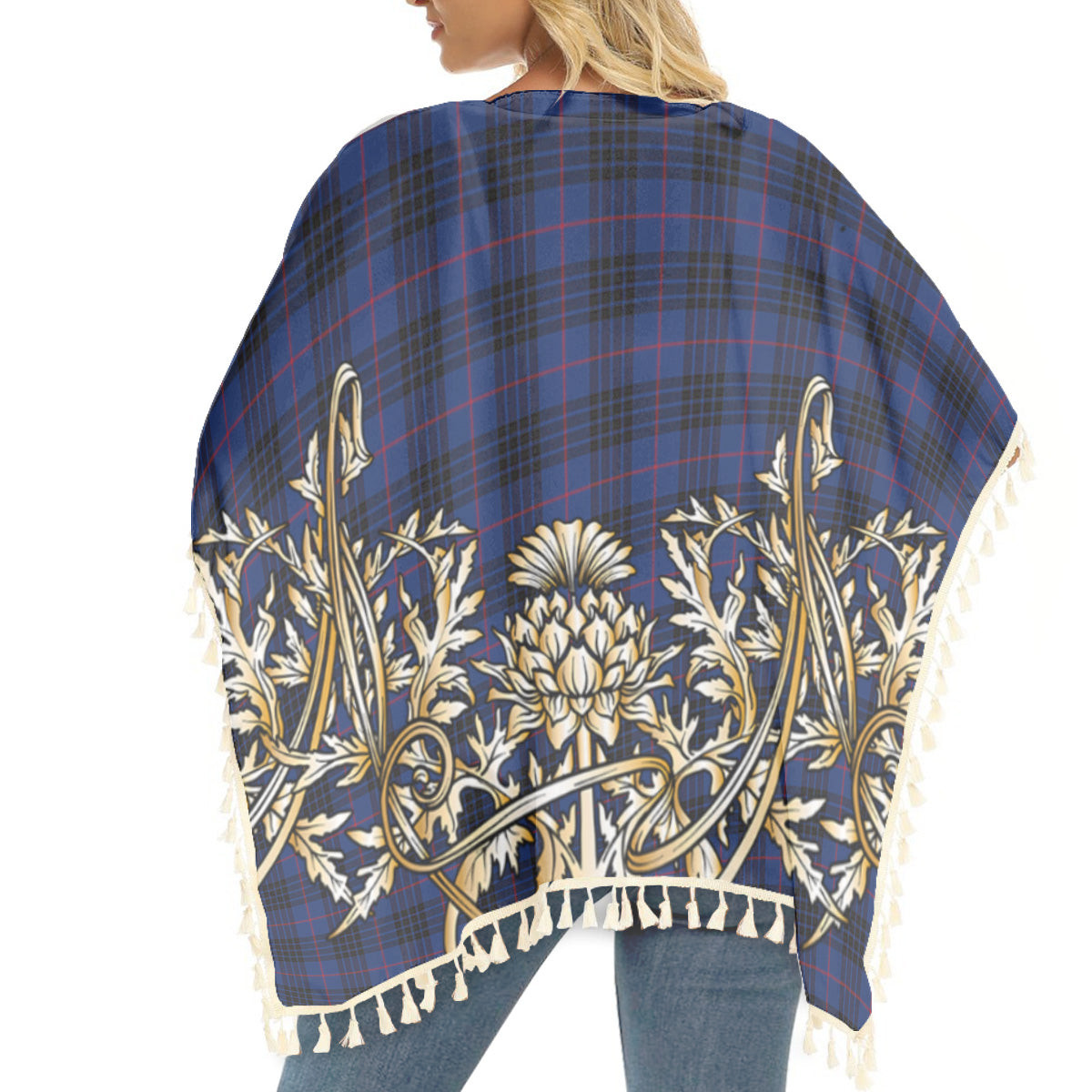 ScotsTee Shop Scottish Morgan Modern Tartan Scotland Royal Golden Thistle Square Fringed Shawl