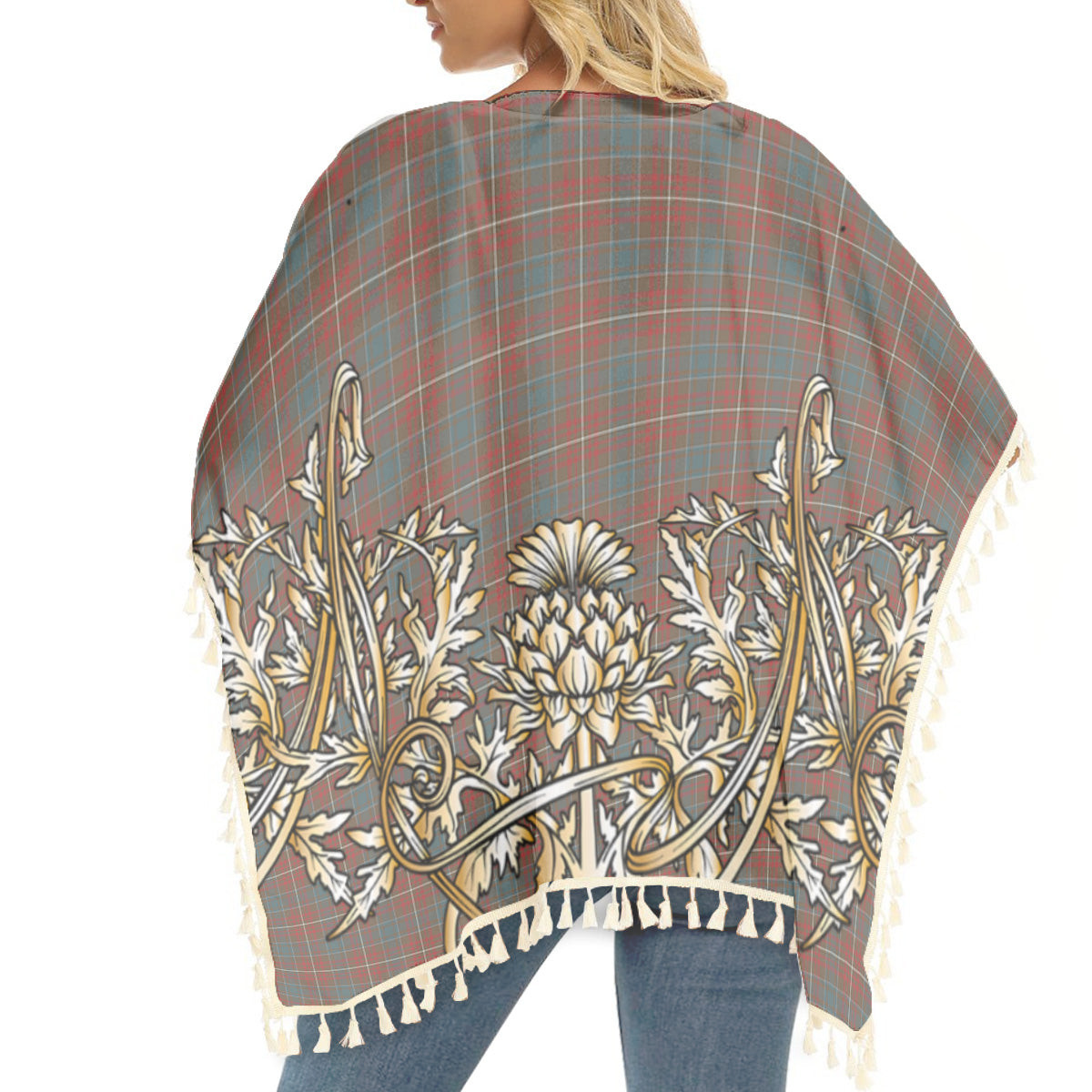 ScotsTee Shop Scottish McConnell Weathered Tartan Scotland Royal Golden Thistle Square Fringed Shawl
