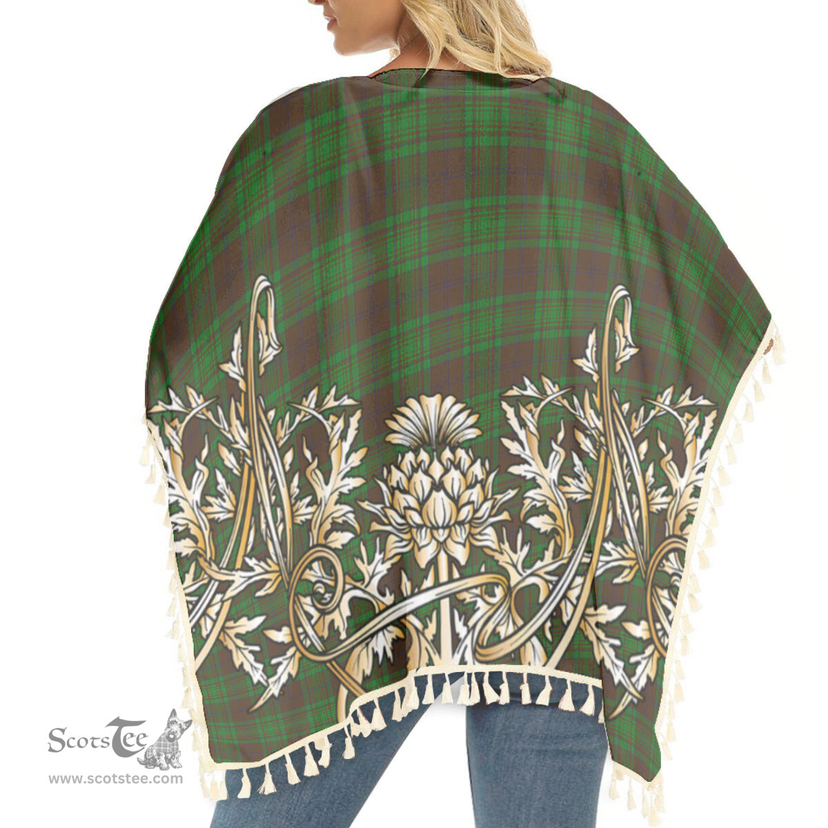 ScotsTee Shop Scottish McAlister of Glenbarr Hunting Tartan Scotland Royal Golden Thistle Square Fringed Shawl