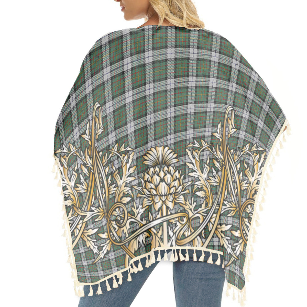 ScotsTee Shop Scottish MacLaren Dress Tartan Scotland Royal Golden Thistle Square Fringed Shawl