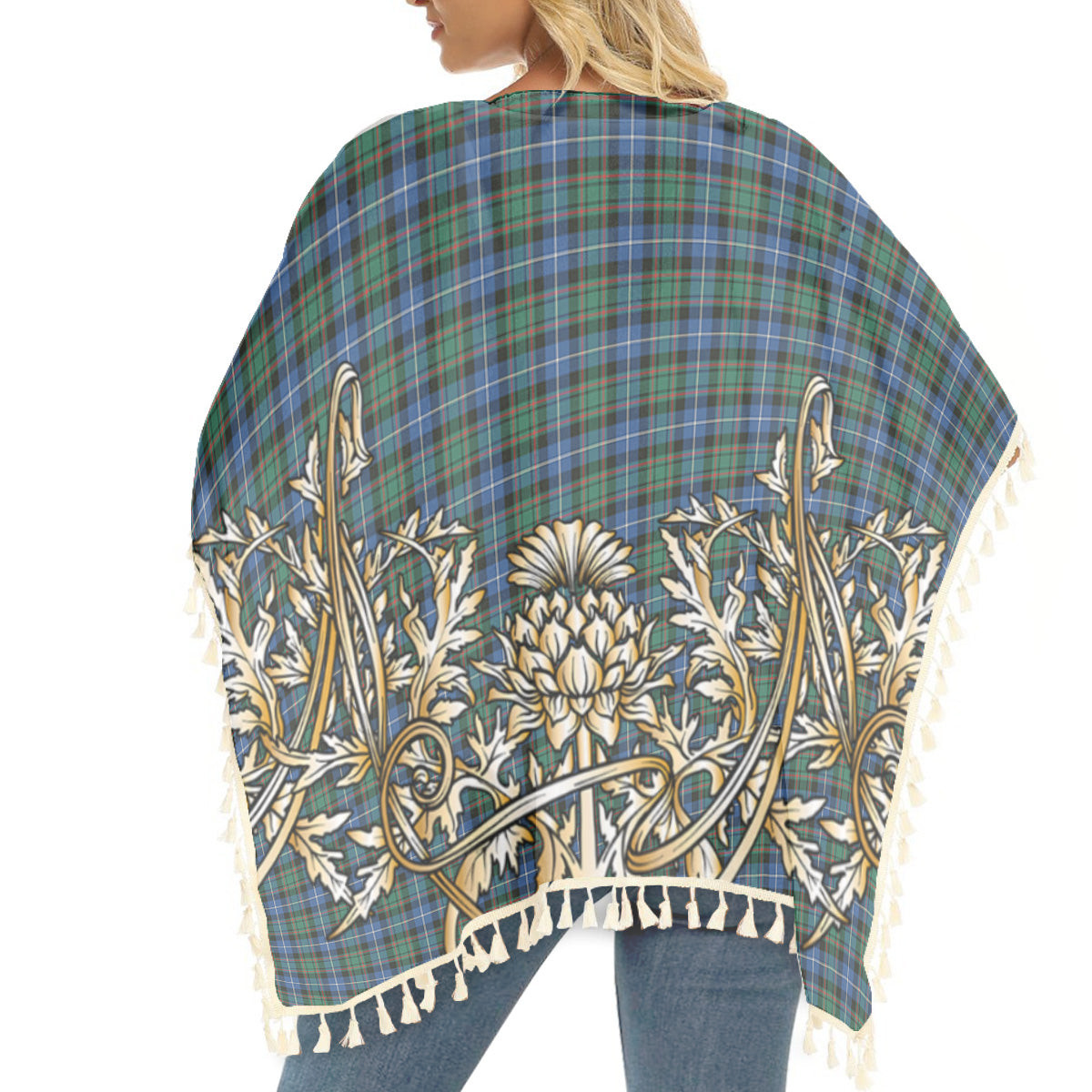 ScotsTee Shop Scottish McRae Hunting Ancient Tartan Scotland Royal Golden Thistle Square Fringed Shawl