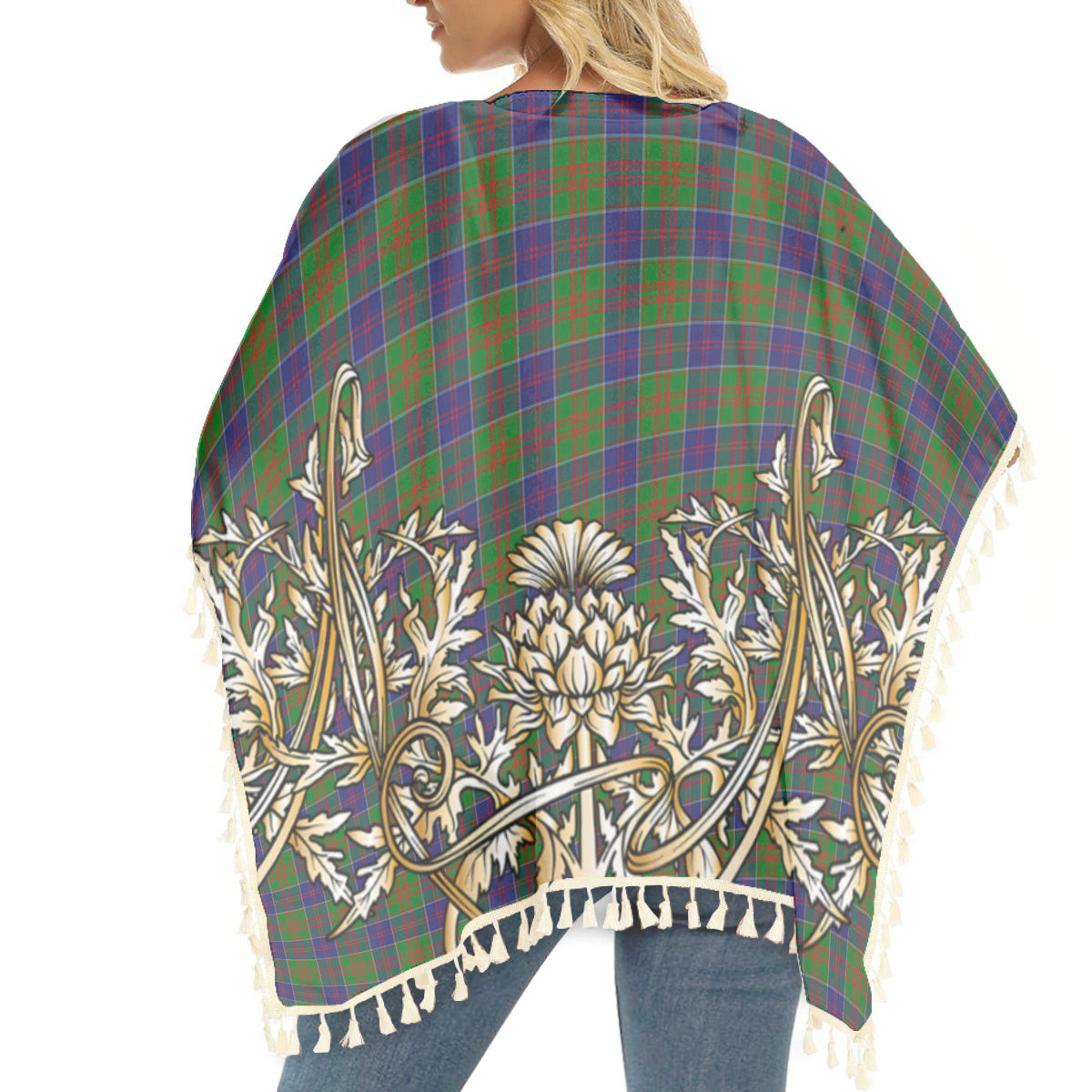 ScotsTee Shop Scottish Stewart of Appin Hunting Modern Tartan Scotland Royal Golden Thistle Square Fringed Shawl