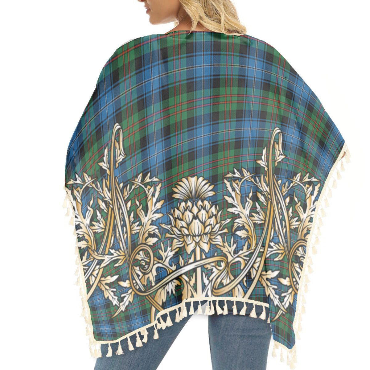ScotsTee Shop Scottish Young Melvina Ancient Tartan Scotland Royal Golden Thistle Square Fringed Shawl