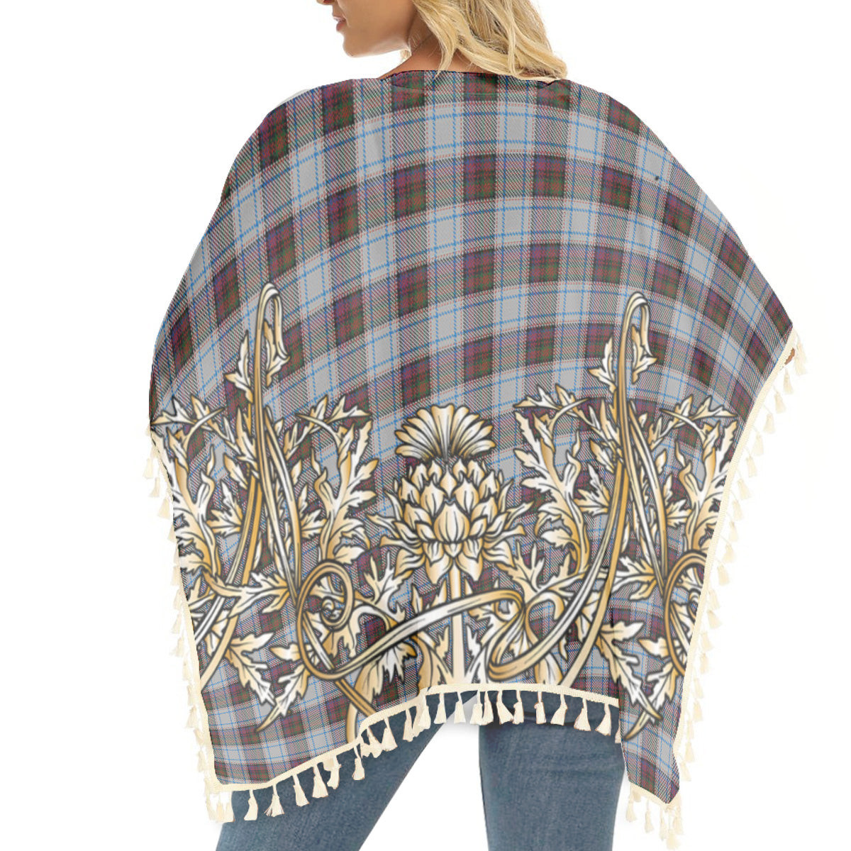 ScotsTee Shop Scottish MacDonald Dress 3 Tartan Scotland Royal Golden Thistle Square Fringed Shawl