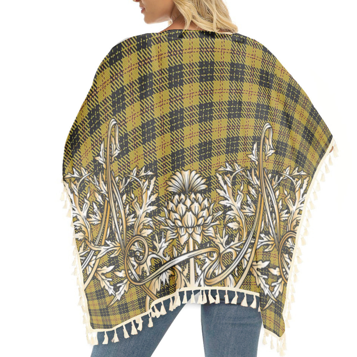ScotsTee Shop Scottish MacLeod Tartan Scotland Royal Golden Thistle Square Fringed Shawl
