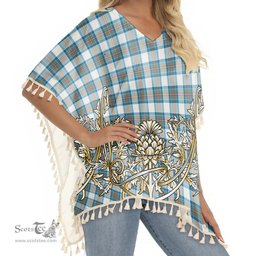 ScotsTee Shop Scottish Stewart Muted Blue Tartan Scotland Royal Golden Thistle Square Fringed Shawl