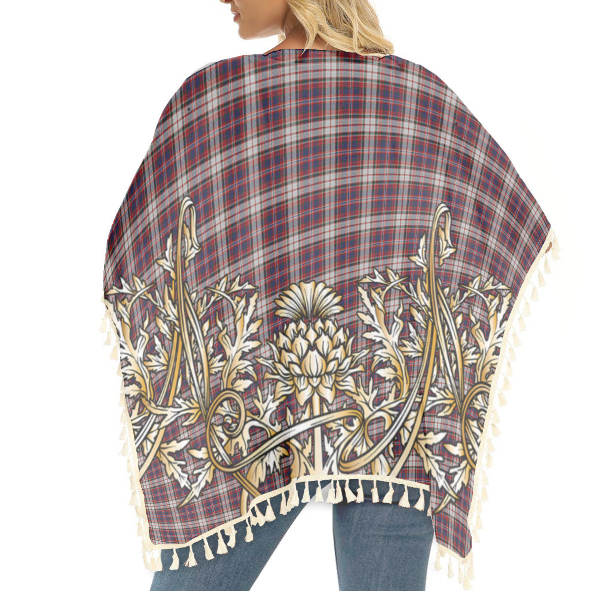 ScotsTee Shop Scottish MacFarlane Dress Tartan Scotland Royal Golden Thistle Square Fringed Shawl