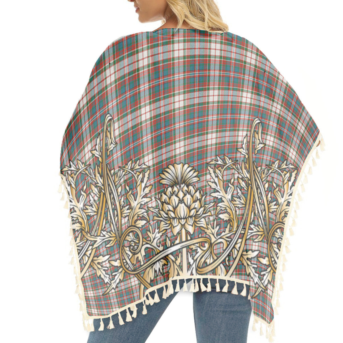 ScotsTee Shop Scottish McFarland Dress Ancient Tartan Scotland Royal Golden Thistle Square Fringed Shawl
