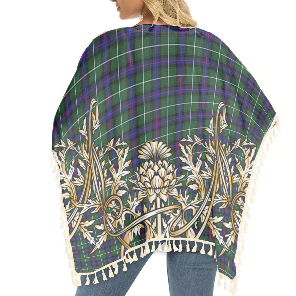 ScotsTee Shop Scottish MacDonald of the Isles Hunting Modern Tartan Scotland Royal Golden Thistle Square Fringed Shawl