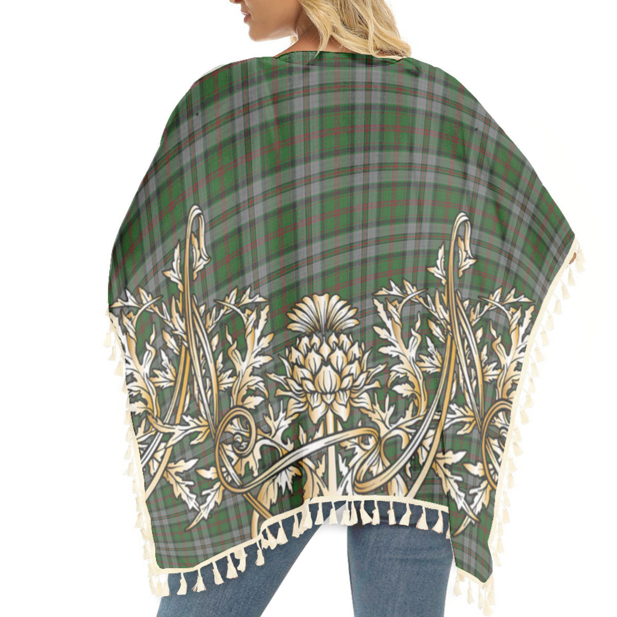 ScotsTee Shop Scottish MacNeish Hunting Tartan Scotland Royal Golden Thistle Square Fringed Shawl