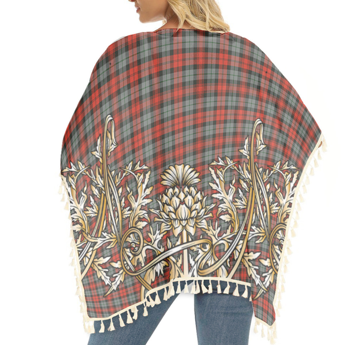 ScotsTee Shop Scottish McLachlan Weathered Tartan Scotland Royal Golden Thistle Square Fringed Shawl