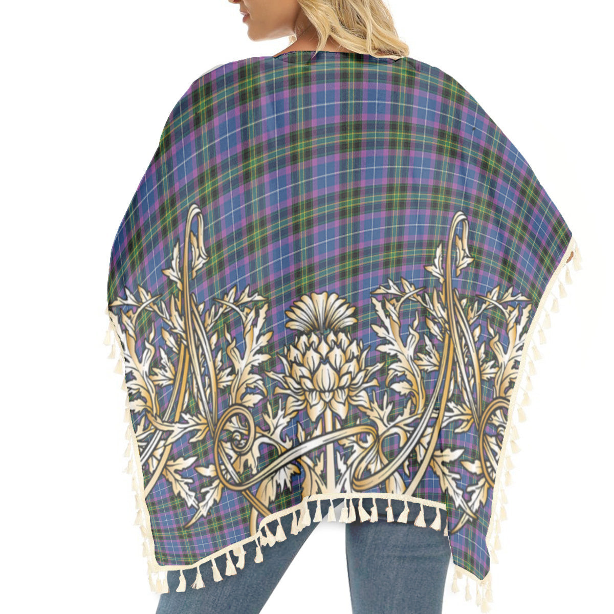 ScotsTee Shop Scottish Lang of Sherbrooke Modern Clan Tartan Scotland Royal Golden Thistle Square Fringed Shawl
