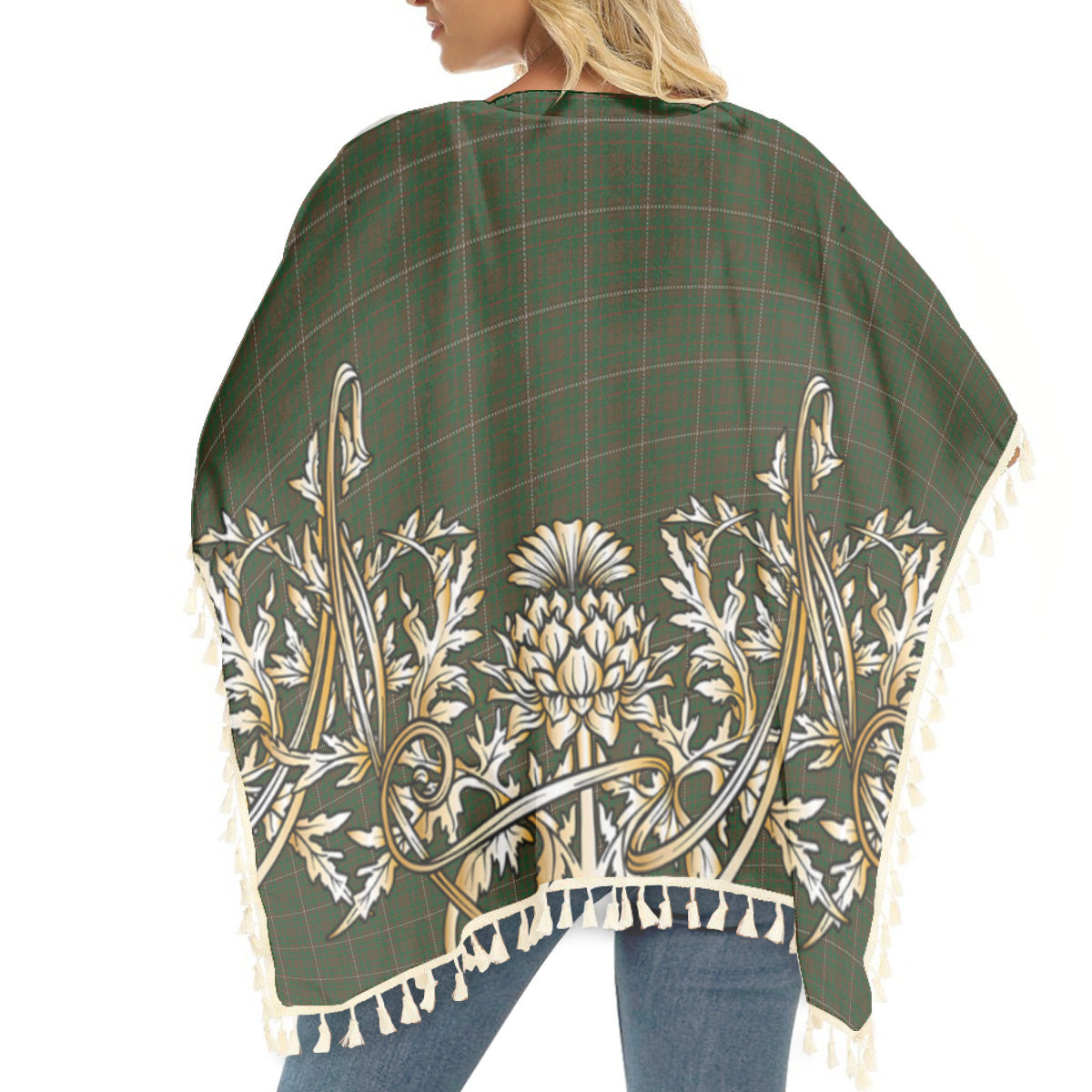 ScotsTee Shop Scottish MacKinnon Hunting Tartan Scotland Royal Golden Thistle Square Fringed Shawl