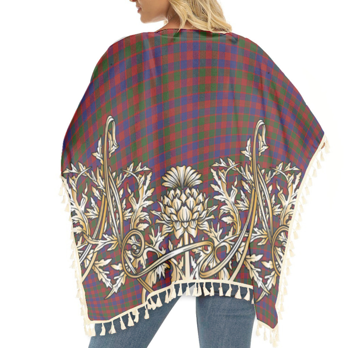 ScotsTee Shop Scottish Gow Tartan Scotland Royal Golden Thistle Square Fringed Shawl