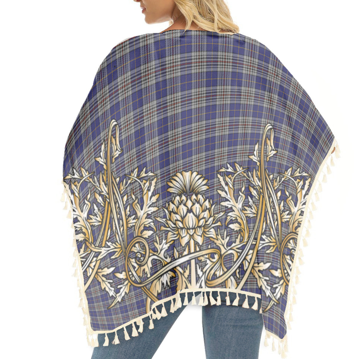 ScotsTee Shop Scottish Thompson Variant Tartan Scotland Royal Golden Thistle Square Fringed Shawl