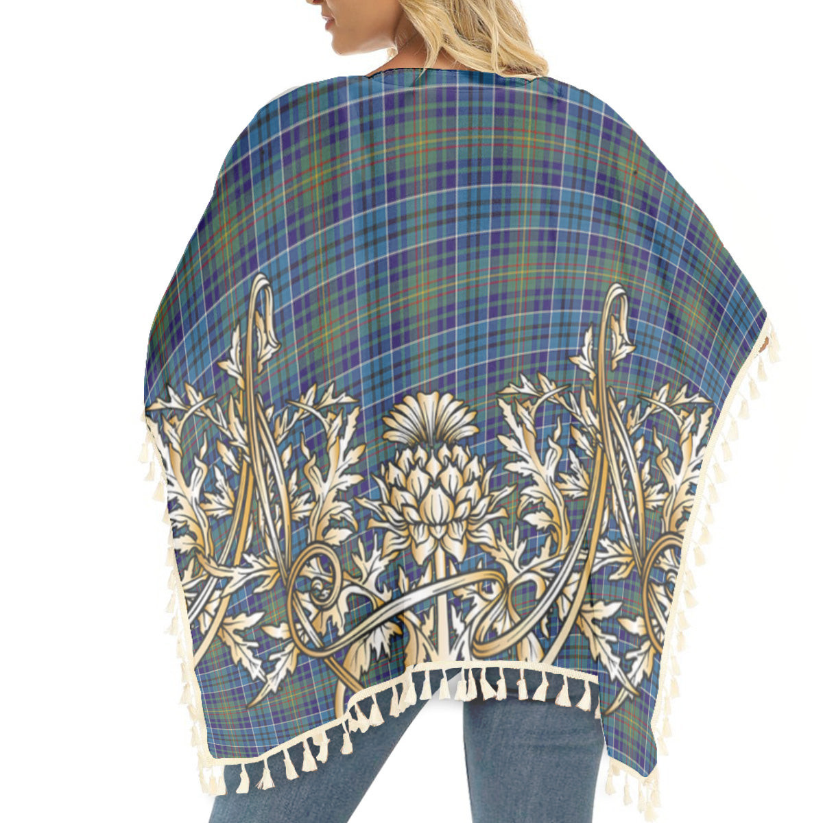 ScotsTee Shop Scottish O'Sullivan Tartan Scotland Royal Golden Thistle Square Fringed Shawl