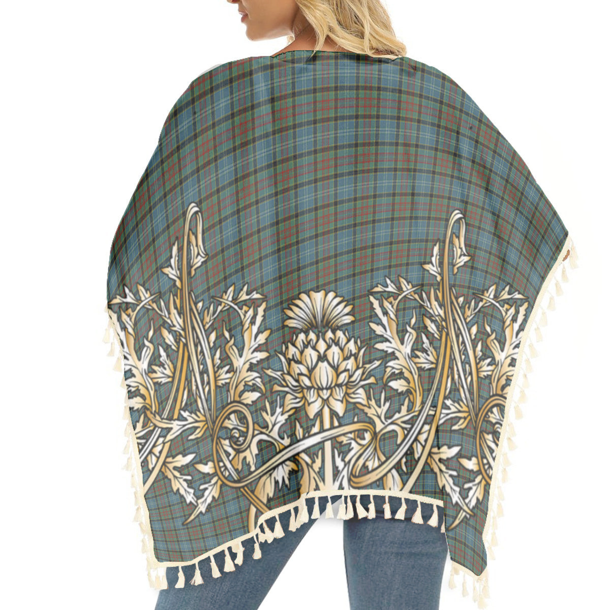 ScotsTee Shop Scottish Paisley Tartan Scotland Royal Golden Thistle Square Fringed Shawl