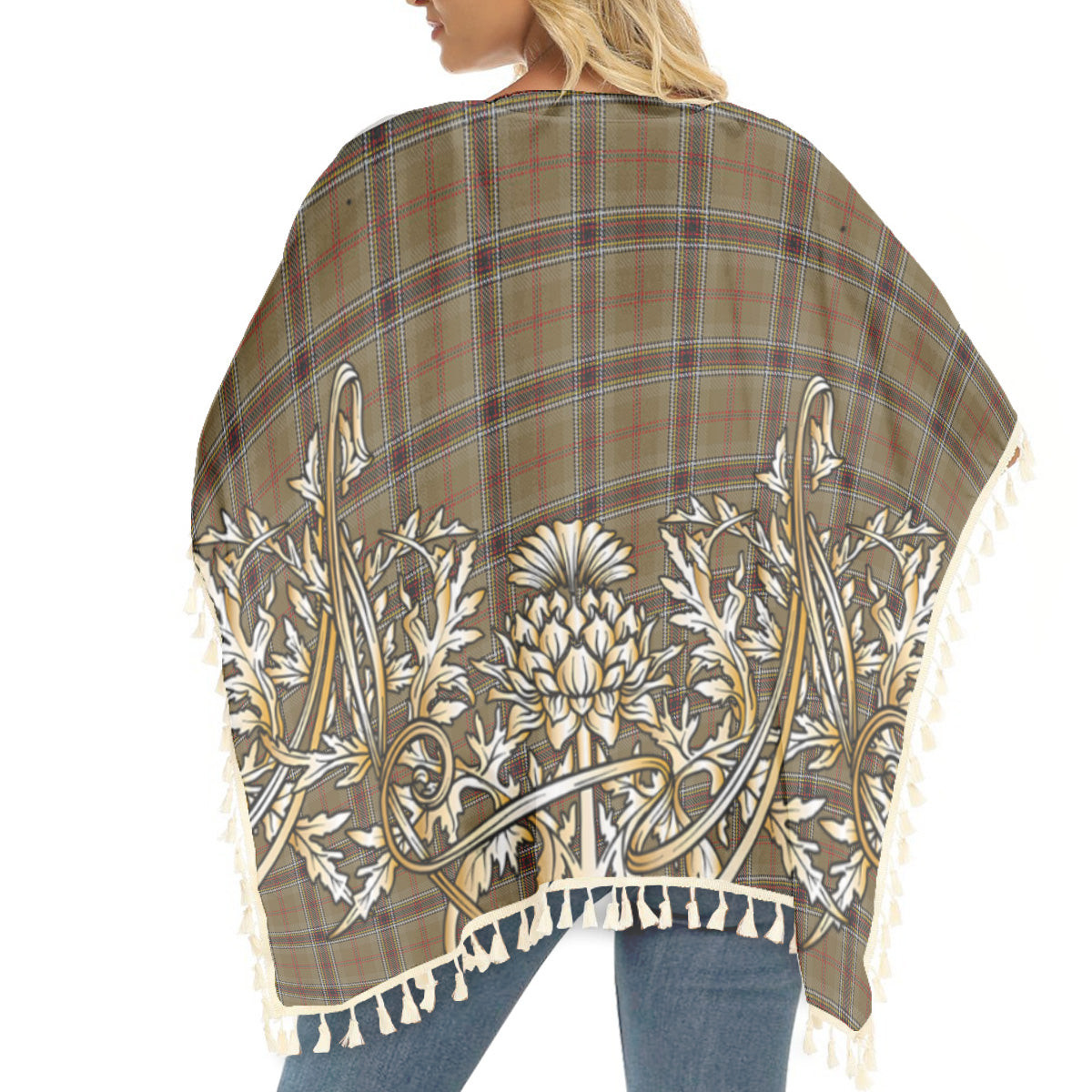 ScotsTee Shop Scottish O'Keefe Tartan Scotland Royal Golden Thistle Square Fringed Shawl