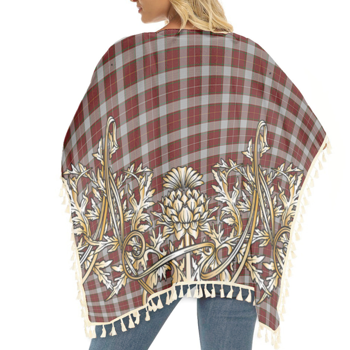 ScotsTee Shop Scottish MacPhee Dress Tartan Scotland Royal Golden Thistle Square Fringed Shawl