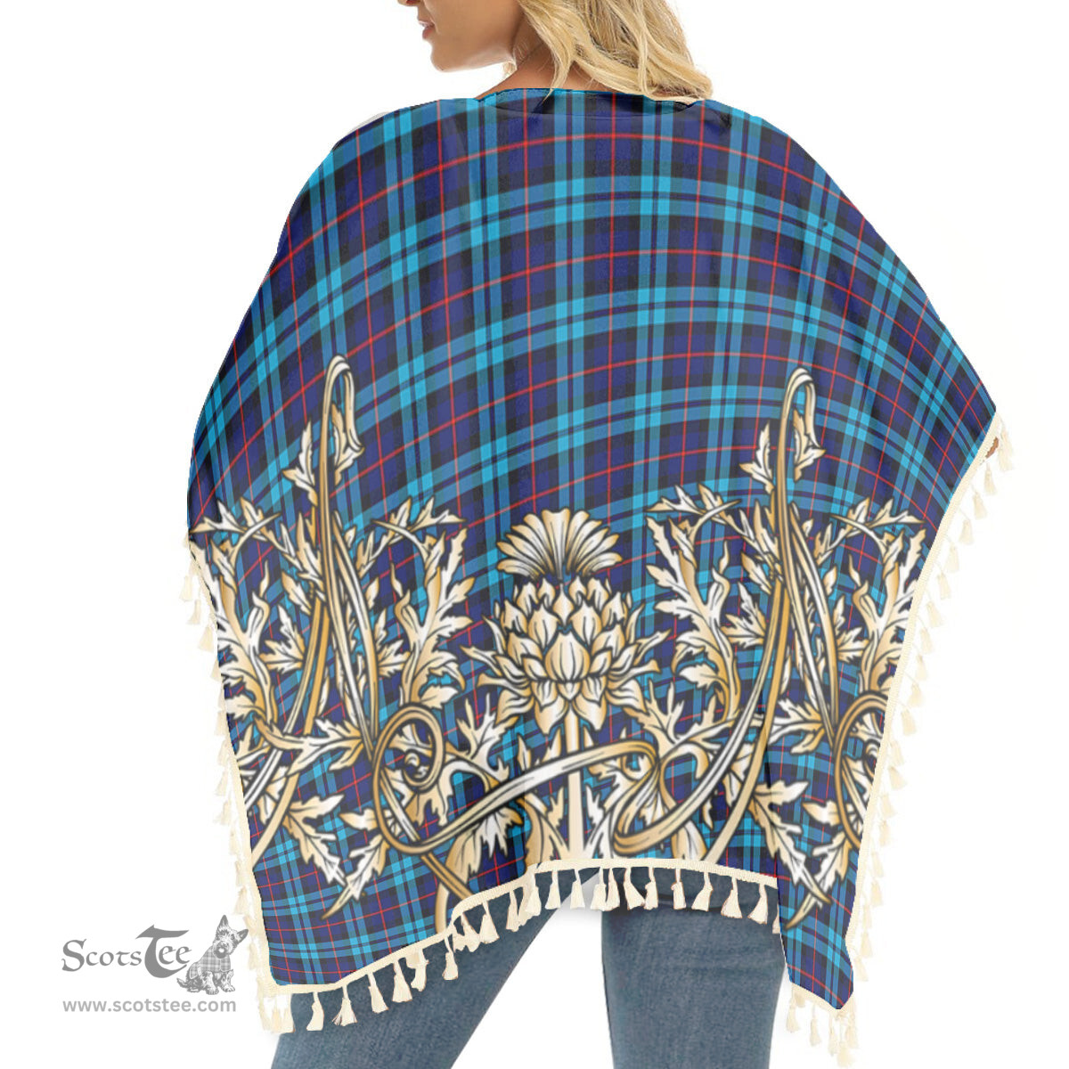 ScotsTee Shop Scottish McCorquodale SC Tartan Scotland Royal Golden Thistle Square Fringed Shawl