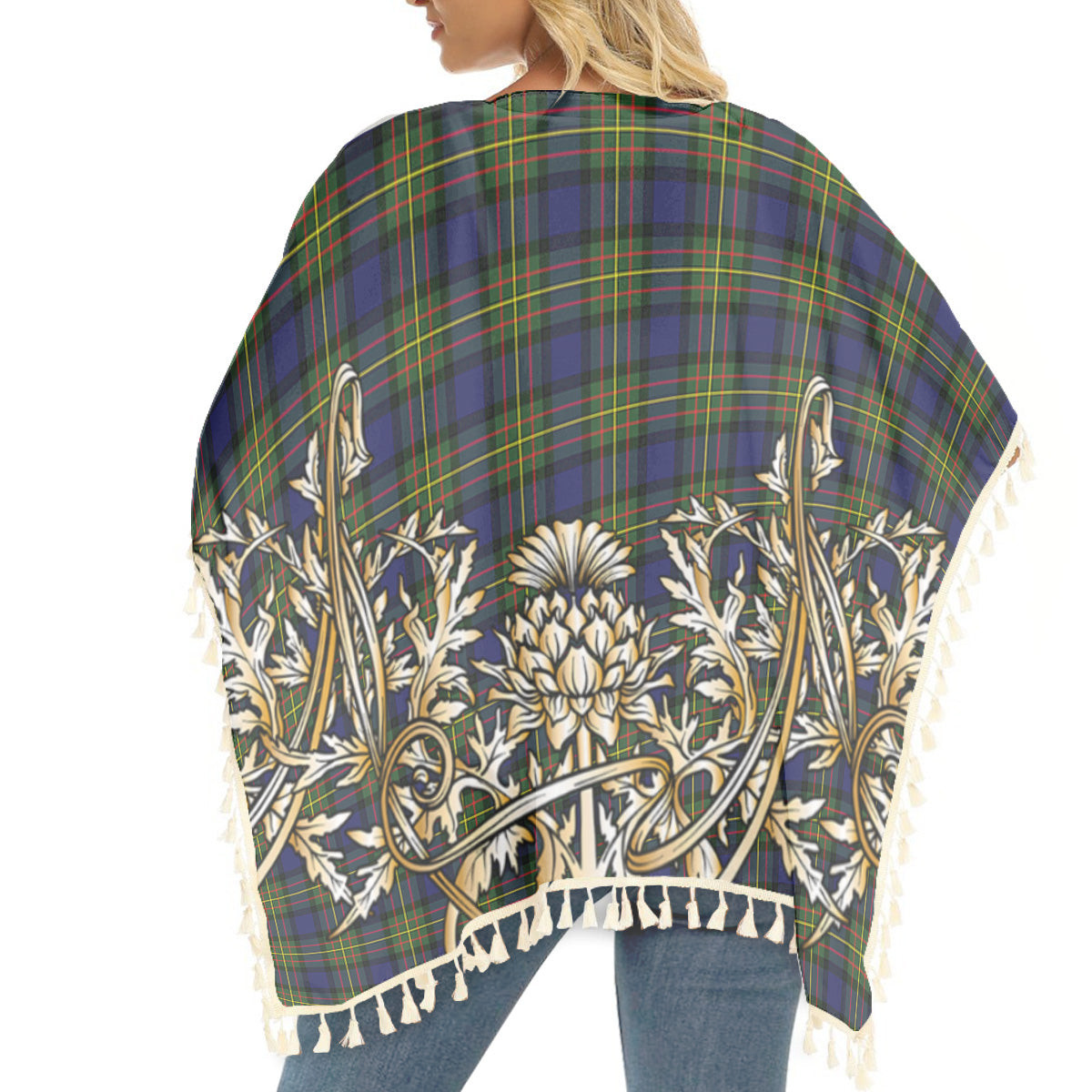 ScotsTee Shop Scottish McLaren Modern Tartan Scotland Royal Golden Thistle Square Fringed Shawl