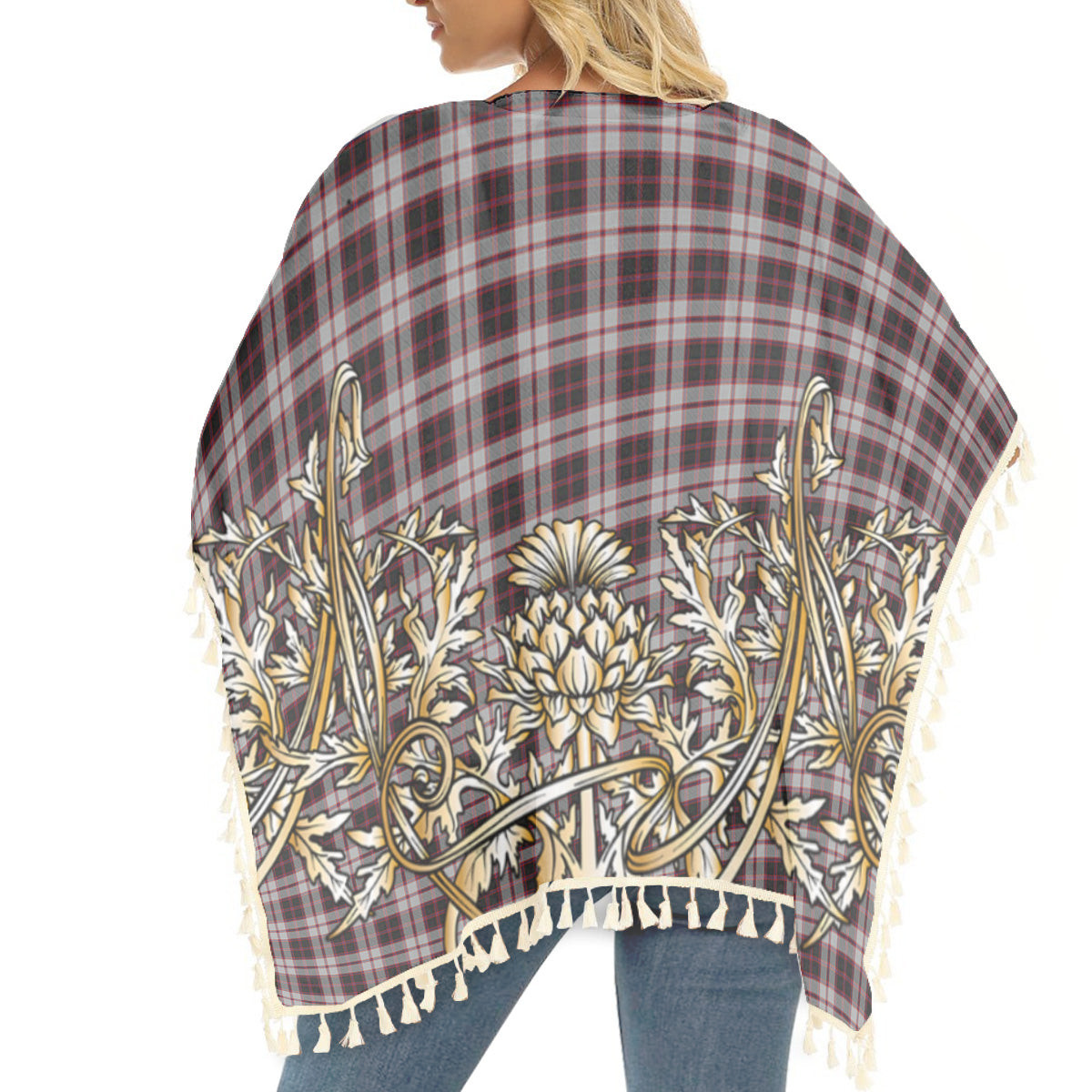 ScotsTee Shop Scottish MacPherson Tartan Scotland Royal Golden Thistle Square Fringed Shawl