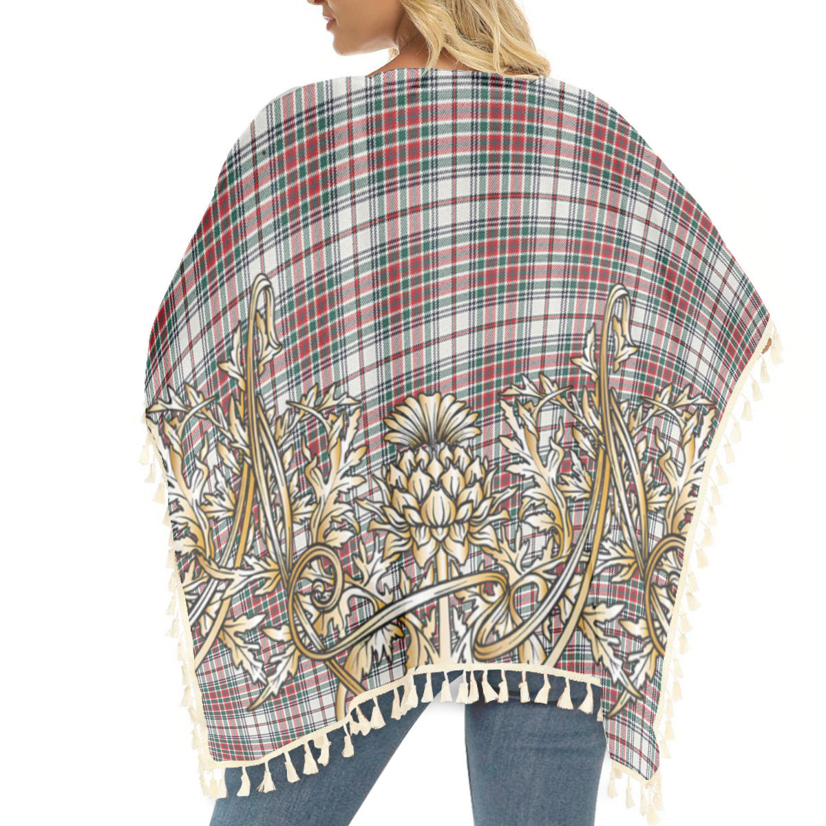 ScotsTee Shop Scottish McBean Dress Modern Tartan Scotland Royal Golden Thistle Square Fringed Shawl