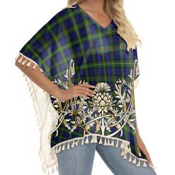 ScotsTee Shop Scottish MacEwen Modern SC Tartan Scotland Royal Golden Thistle Square Fringed Shawl