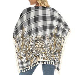 ScotsTee Shop Scottish MacFie Black & White Ancient Tartan Scotland Royal Golden Thistle Square Fringed Shawl