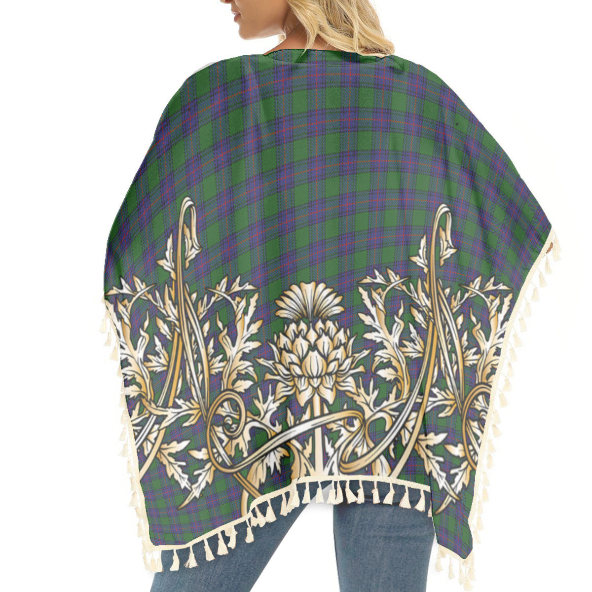 ScotsTee Shop Scottish Shaw Tartan Scotland Royal Golden Thistle Square Fringed Shawl