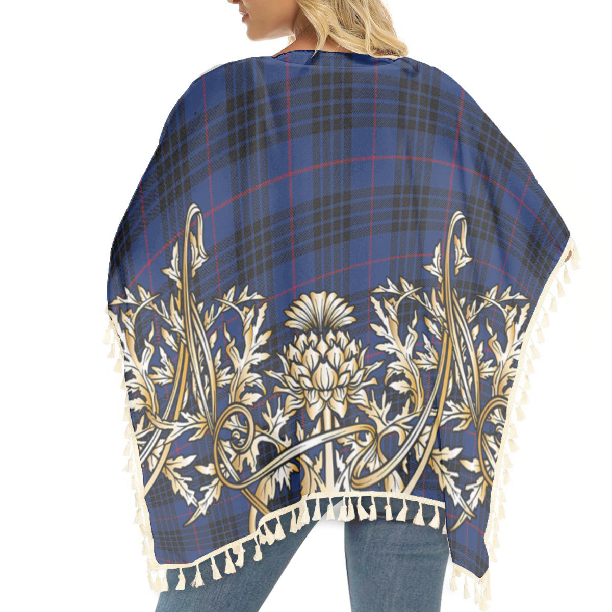 ScotsTee Shop Scottish Morgan Tartan Scotland Royal Golden Thistle Square Fringed Shawl