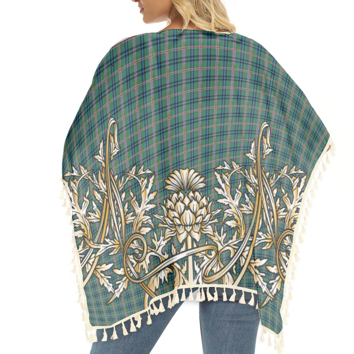 ScotsTee Shop Scottish Reid (Mill City) Ancient Tartan Scotland Royal Golden Thistle Square Fringed Shawl