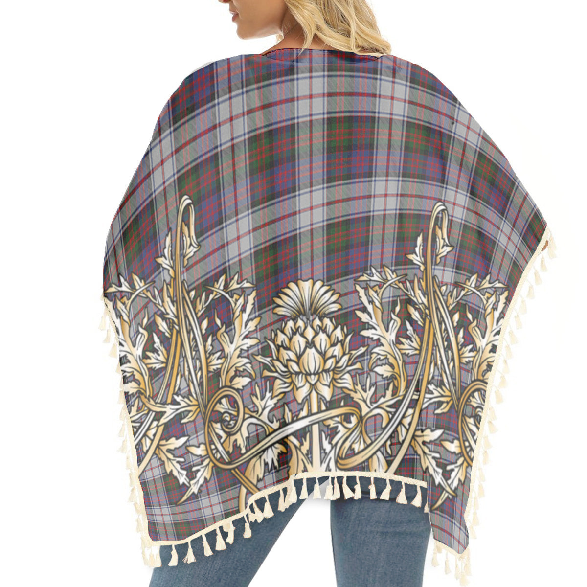 ScotsTee Shop Scottish McDonald Dress Modern Tartan Scotland Royal Golden Thistle Square Fringed Shawl