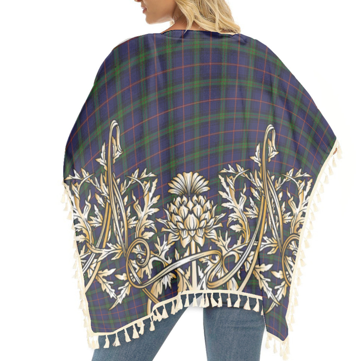 ScotsTee Shop Scottish McClafferty Tartan Scotland Royal Golden Thistle Square Fringed Shawl