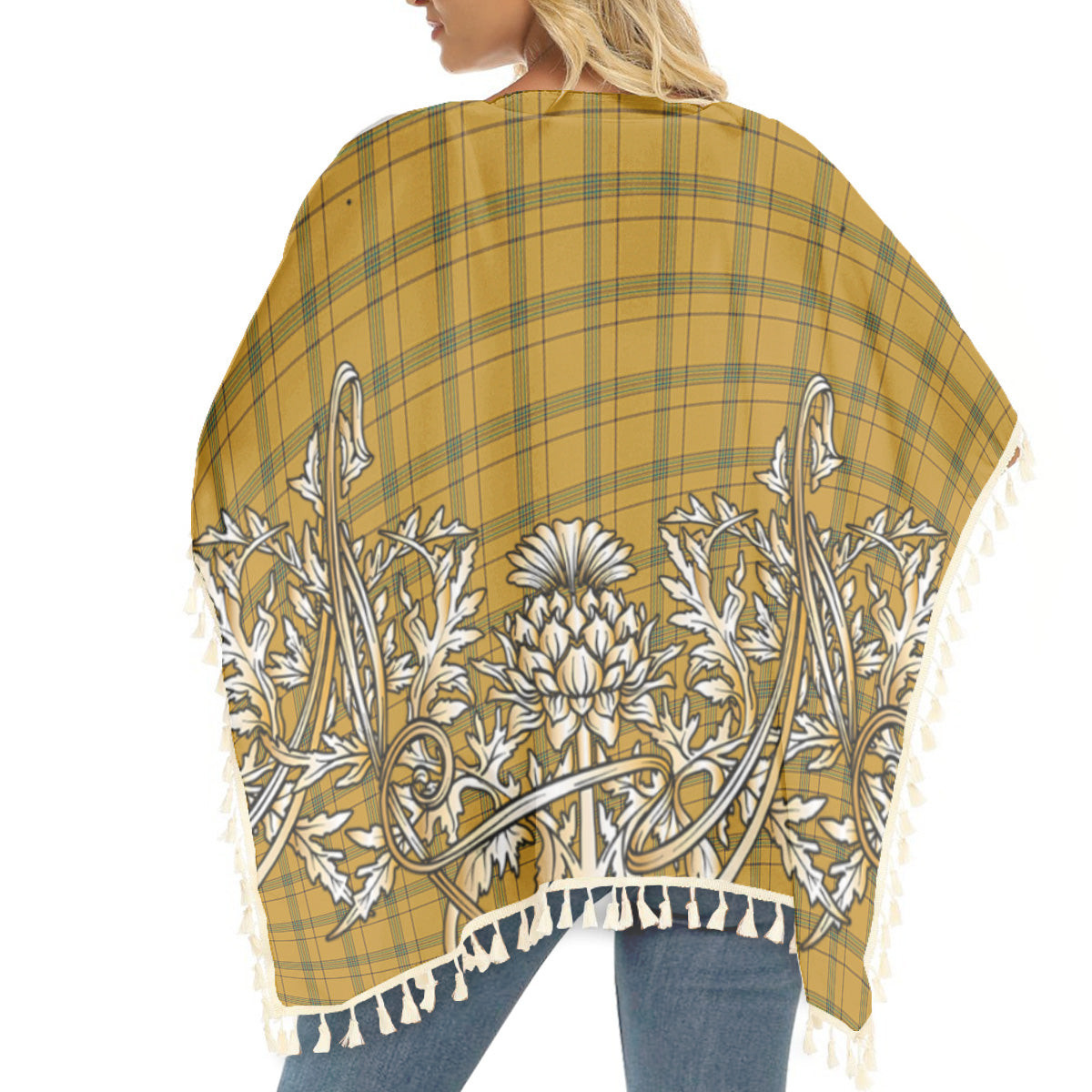 ScotsTee Shop Scottish Houston Modern Tartan Scotland Royal Golden Thistle Square Fringed Shawl