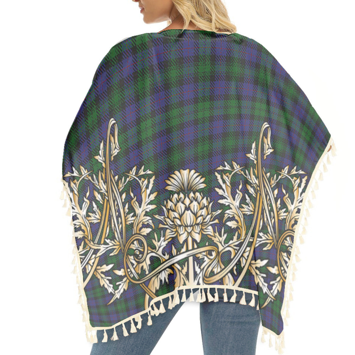 ScotsTee Shop Scottish Urquhart Logan Tartan Scotland Royal Golden Thistle Square Fringed Shawl