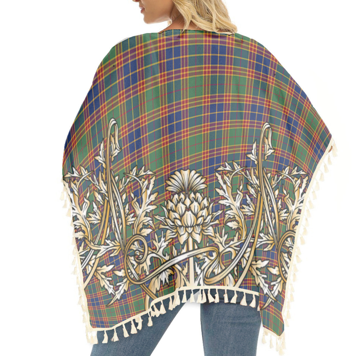 ScotsTee Shop Scottish Stephenson Old Modern Tartan Scotland Royal Golden Thistle Square Fringed Shawl