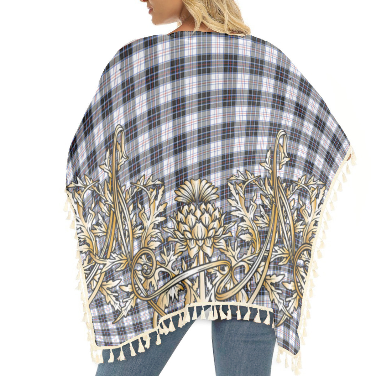 ScotsTee Shop Scottish McRae Dress Modern Tartan Scotland Royal Golden Thistle Square Fringed Shawl