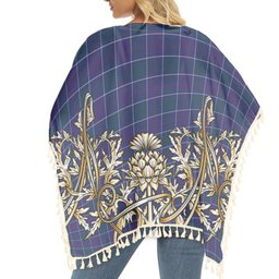 ScotsTee Shop Scottish Navy US Edzell Tartan Scotland Royal Golden Thistle Square Fringed Shawl