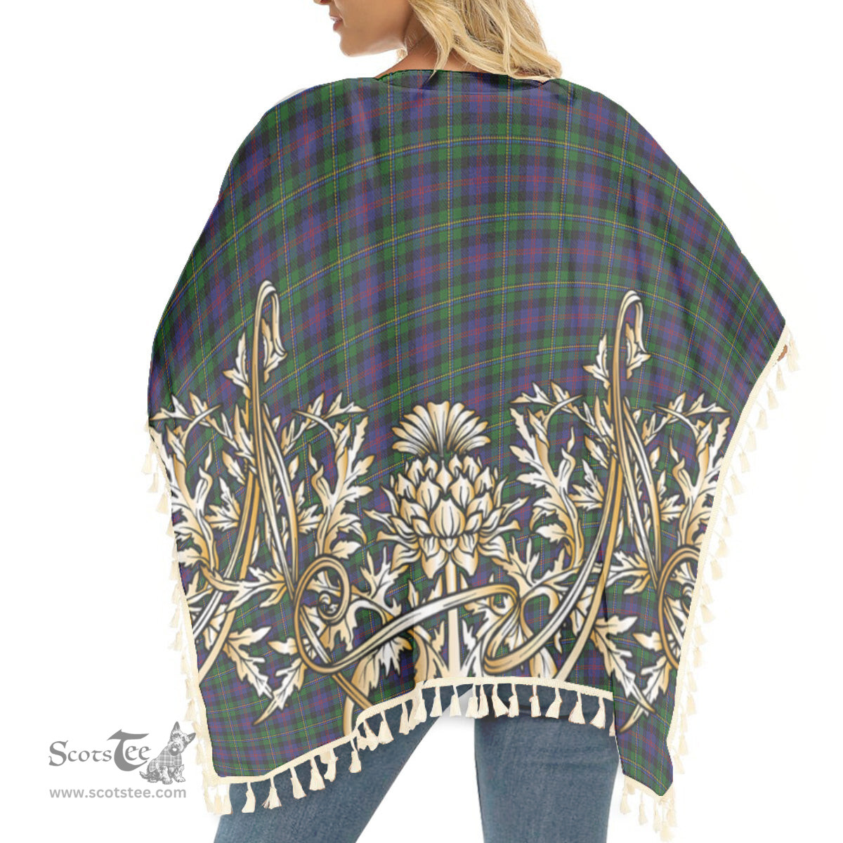 ScotsTee Shop Scottish Malcolm Tartan Scotland Royal Golden Thistle Square Fringed Shawl