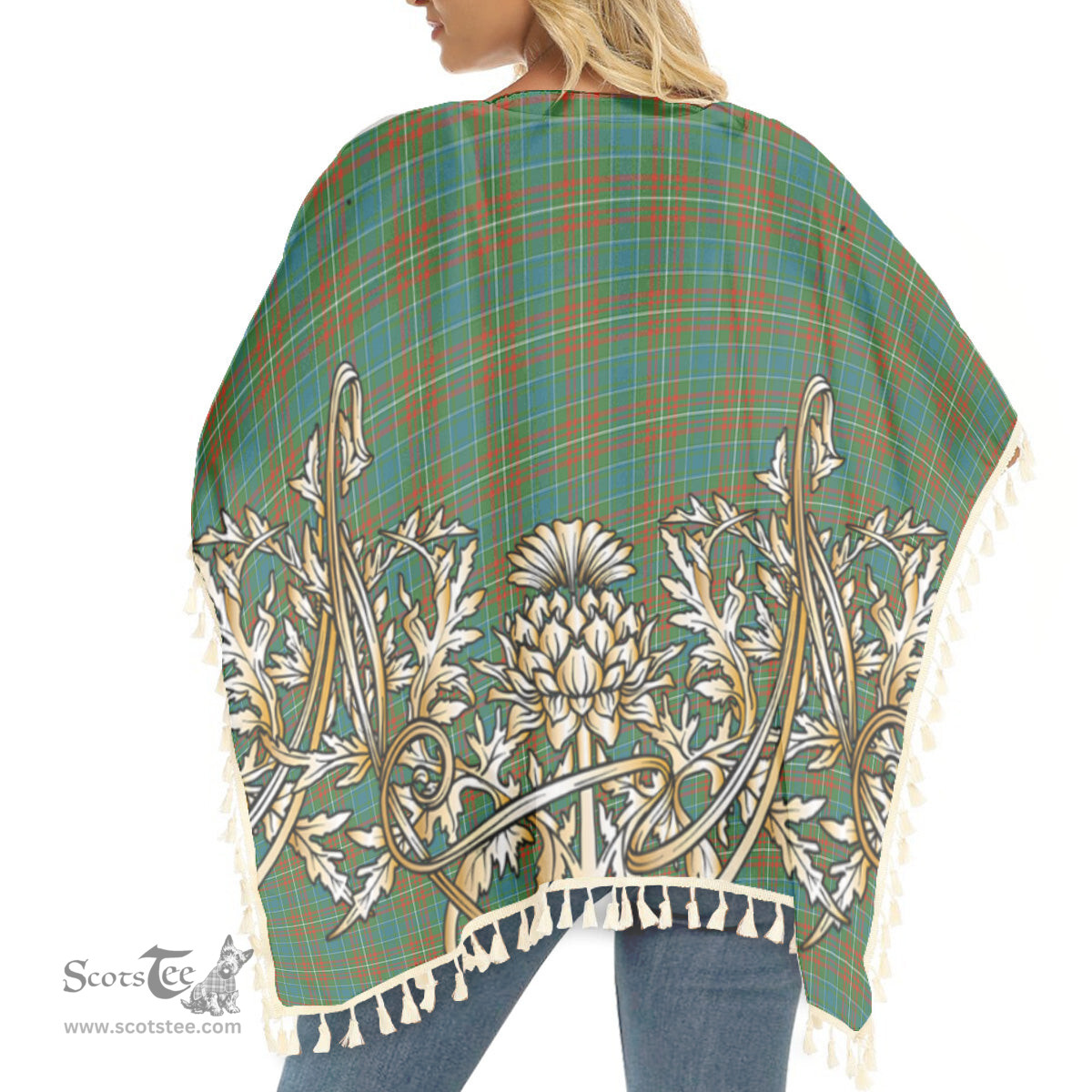 ScotsTee Shop Scottish MacConnell Ancient Tartan Scotland Royal Golden Thistle Square Fringed Shawl