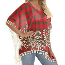 ScotsTee Shop Scottish MacDonald of Sleat Modern Tartan Scotland Royal Golden Thistle Square Fringed Shawl