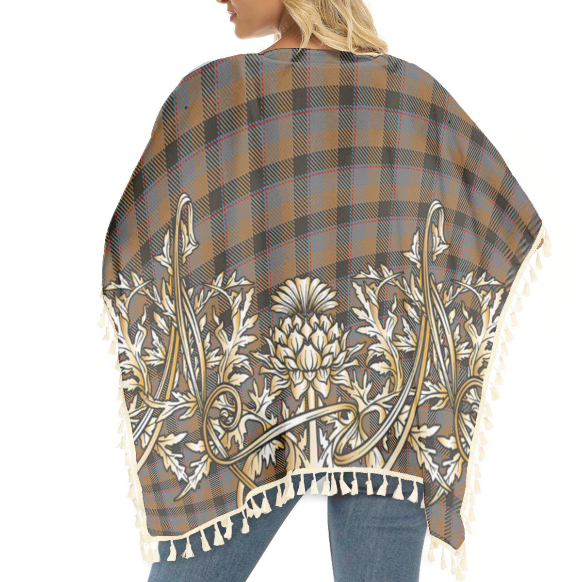 ScotsTee Shop Scottish Jardine 2 Tartan Scotland Royal Golden Thistle Square Fringed Shawl