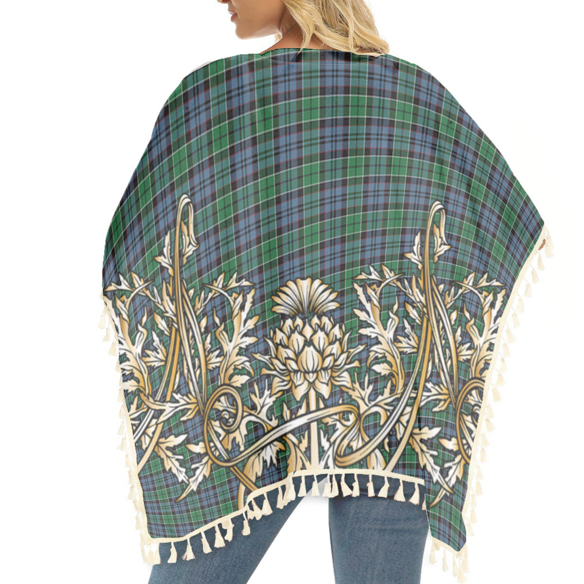 ScotsTee Shop Scottish MacIsaac Modern Tartan Scotland Royal Golden Thistle Square Fringed Shawl