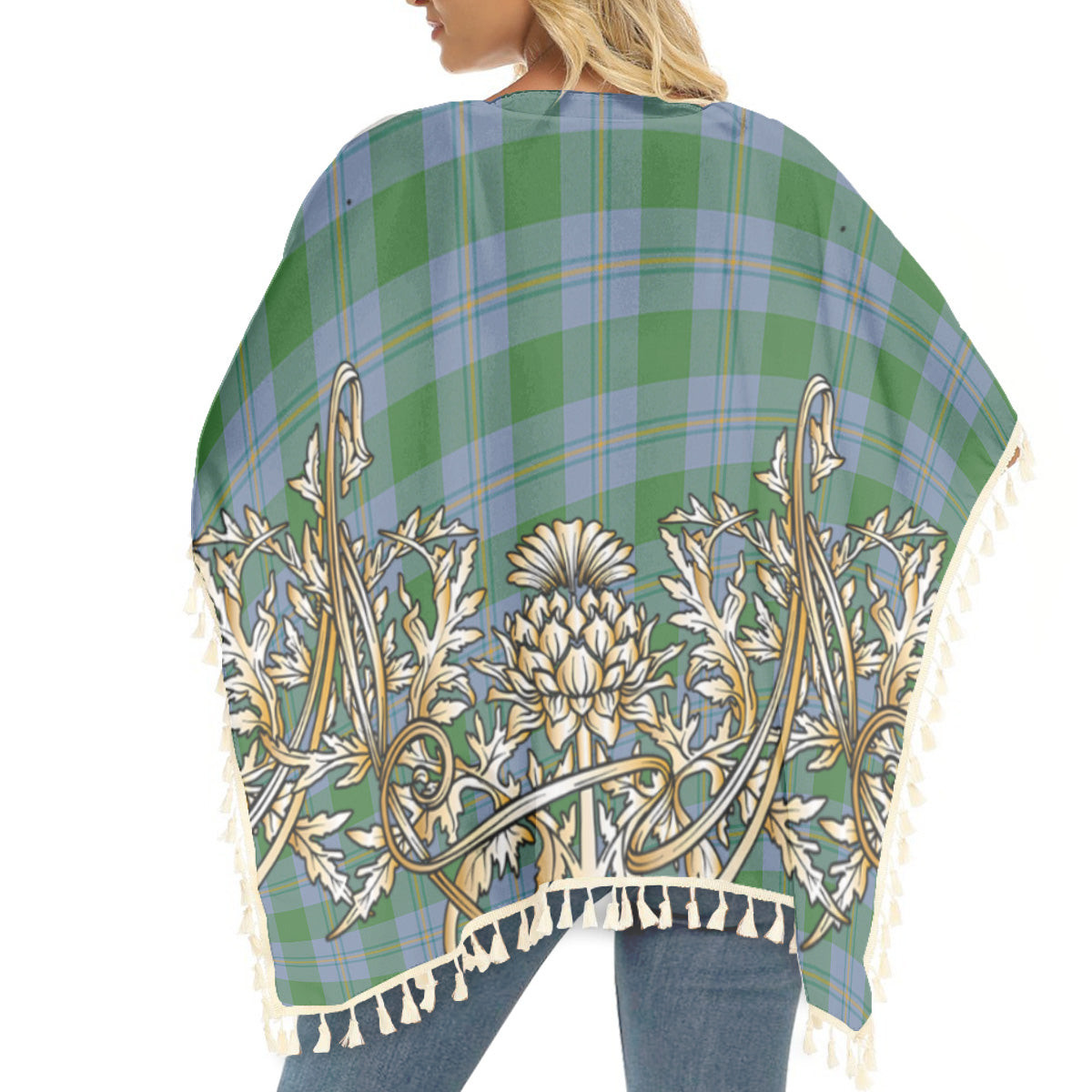 ScotsTee Shop Scottish Irvine of Bonshaw Ancient Tartan Scotland Royal Golden Thistle Square Fringed Shawl