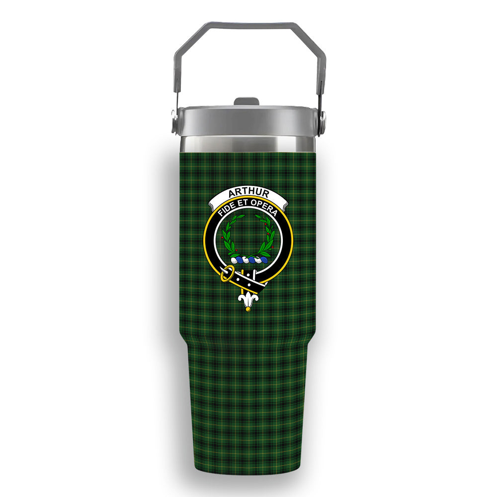 ScotsTee Shop Scottish Arthur Crest Tartan Flip Straw Tumbler 20oz 30oz