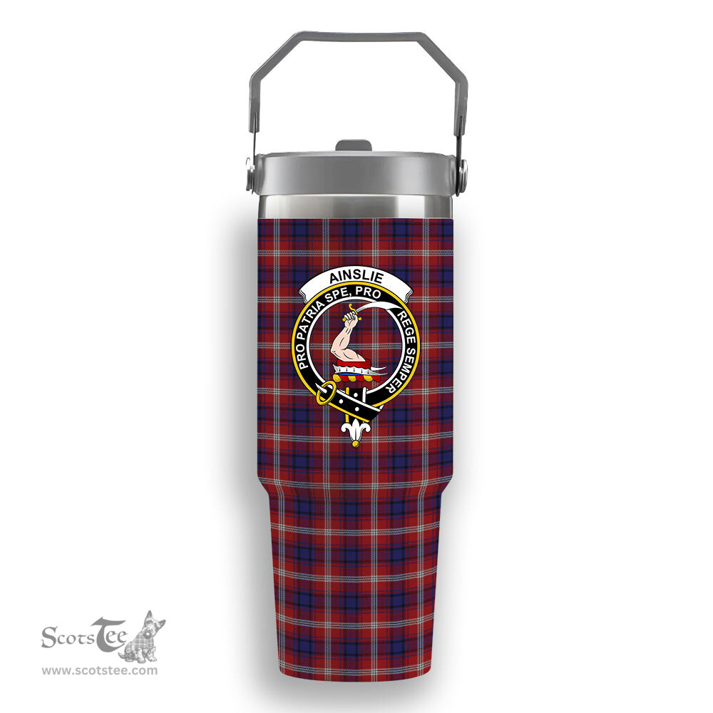 ScotsTee Shop Scottish Ainslie Crest Tartan Flip Straw Tumbler 20oz 30oz
