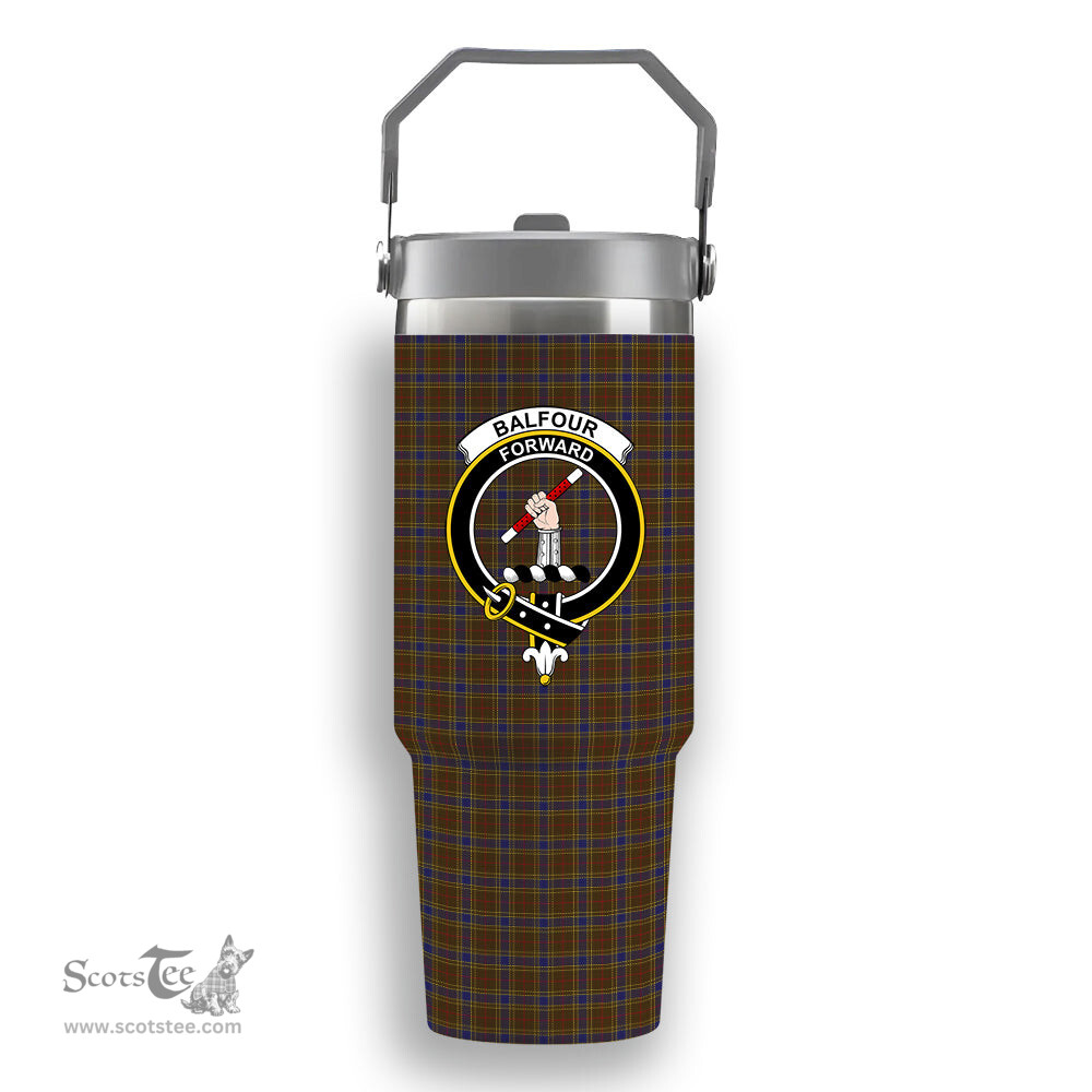 ScotsTee Shop Scottish Balfour 2 Crest Tartan Flip Straw Tumbler 20oz 30oz